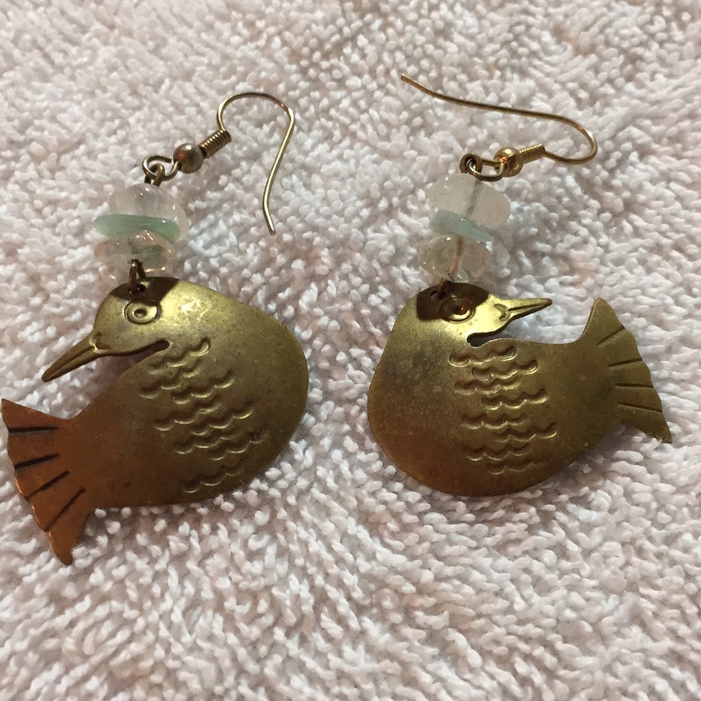 Beautiful brass bird earrings